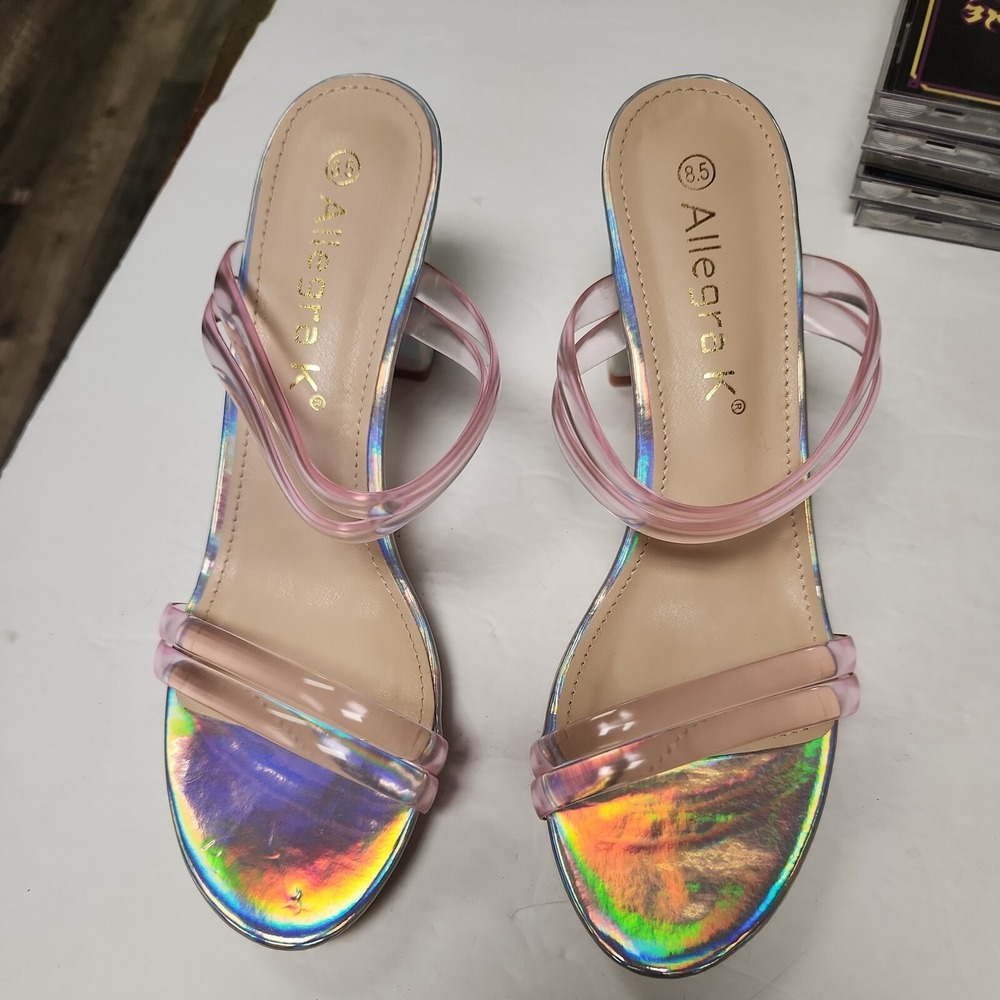 Allegra K Women's Clear Platform Block Heeled Slides Sandals, SILVER US 8.5 New
